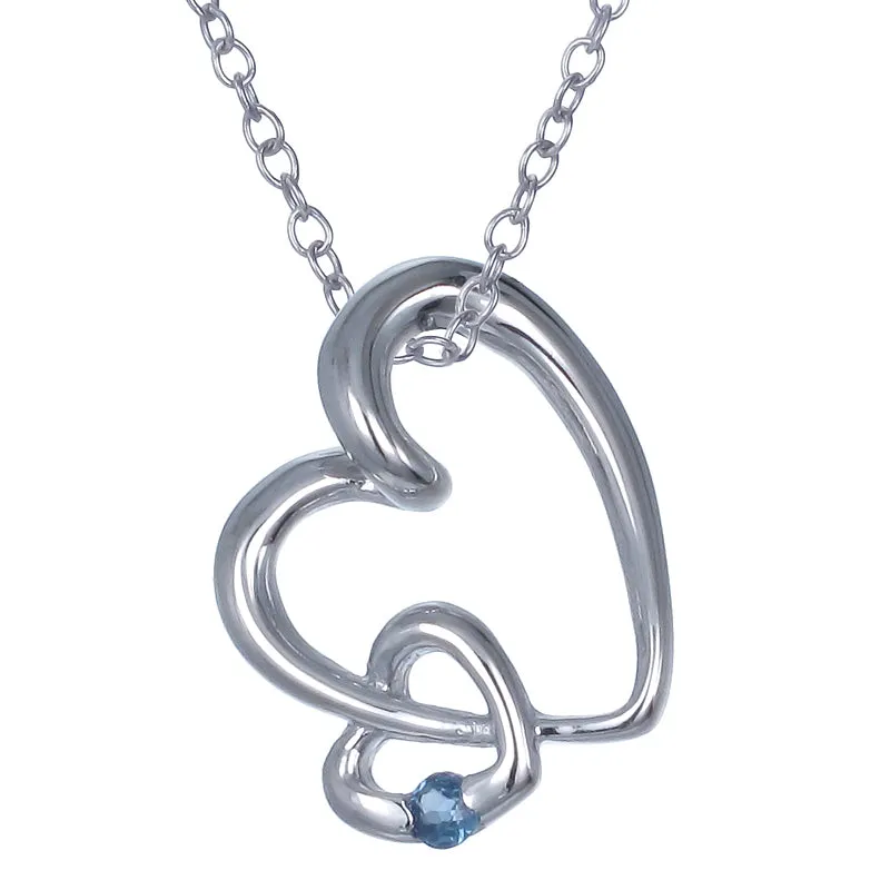 0.03 cttw Pendant Necklace, Blue Sapphire Heart Pendant Necklace for Women in .925 Sterling Silver with 18 Inch Chain