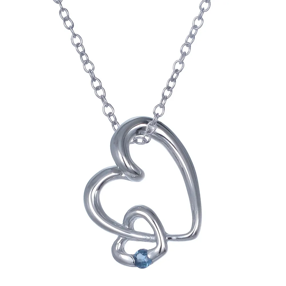 0.03 cttw Pendant Necklace, Blue Sapphire Heart Pendant Necklace for Women in .925 Sterling Silver with 18 Inch Chain