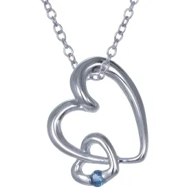 0.03 cttw Pendant Necklace, Blue Sapphire Heart Pendant Necklace for Women in .925 Sterling Silver with 18 Inch Chain