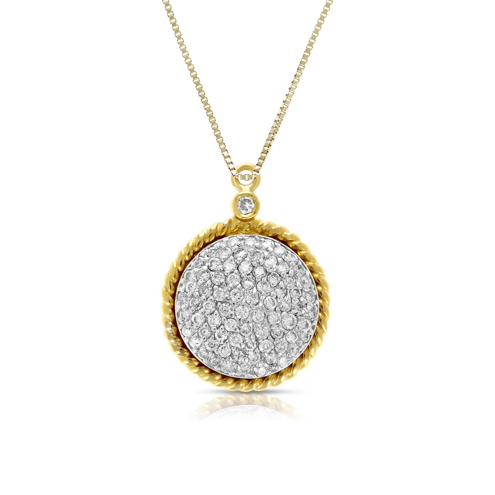 0.60 cttw Diamond Circle Composite Pendant Necklace 14K Yellow Gold with Chain