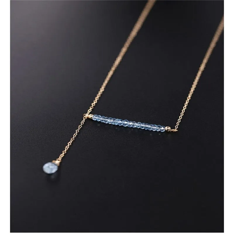 14K Gold Unique Water Drop Design Sky Blue Topaz Necklace