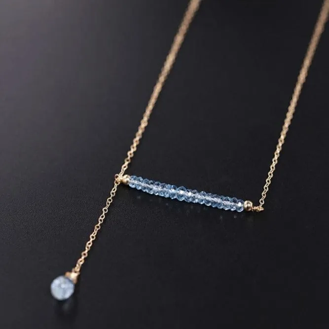 14K Gold Unique Water Drop Design Sky Blue Topaz Necklace