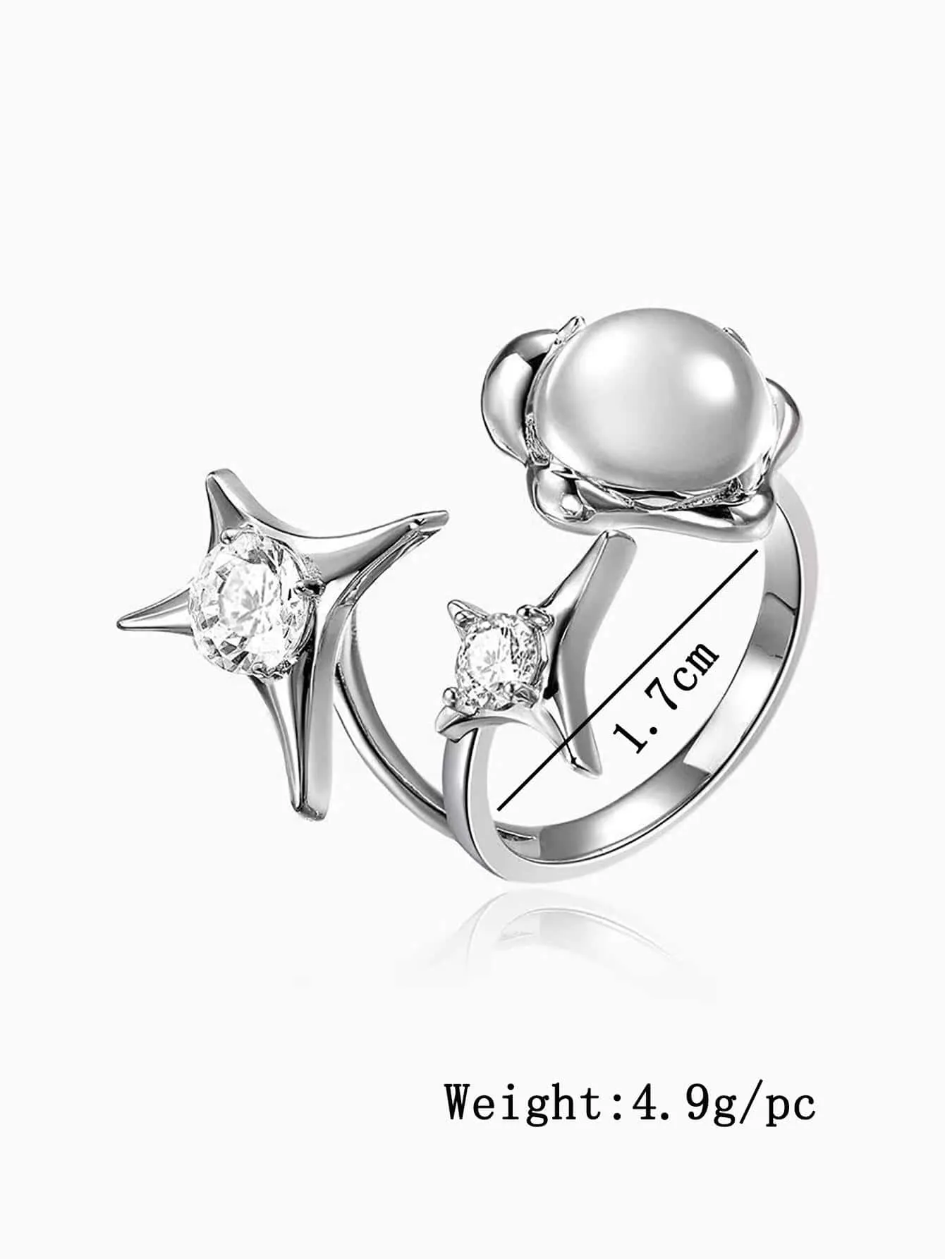 1pc European & American Style Lucky Four-pointed Star Shaped CZ Stone Open Cuff Ring, Fashionable & Versatile, For Women's Index Finger, Daily Wear