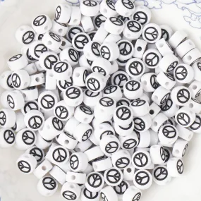 7*3.4mm White Acrylic Beads Peace Sign Beads Flat Round Beads 100 Pcs/Bag 10346450