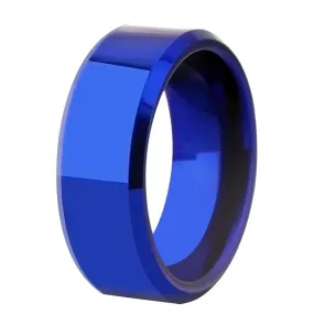 8mm Classic Blue Beveled Tungsten Wedding Ring