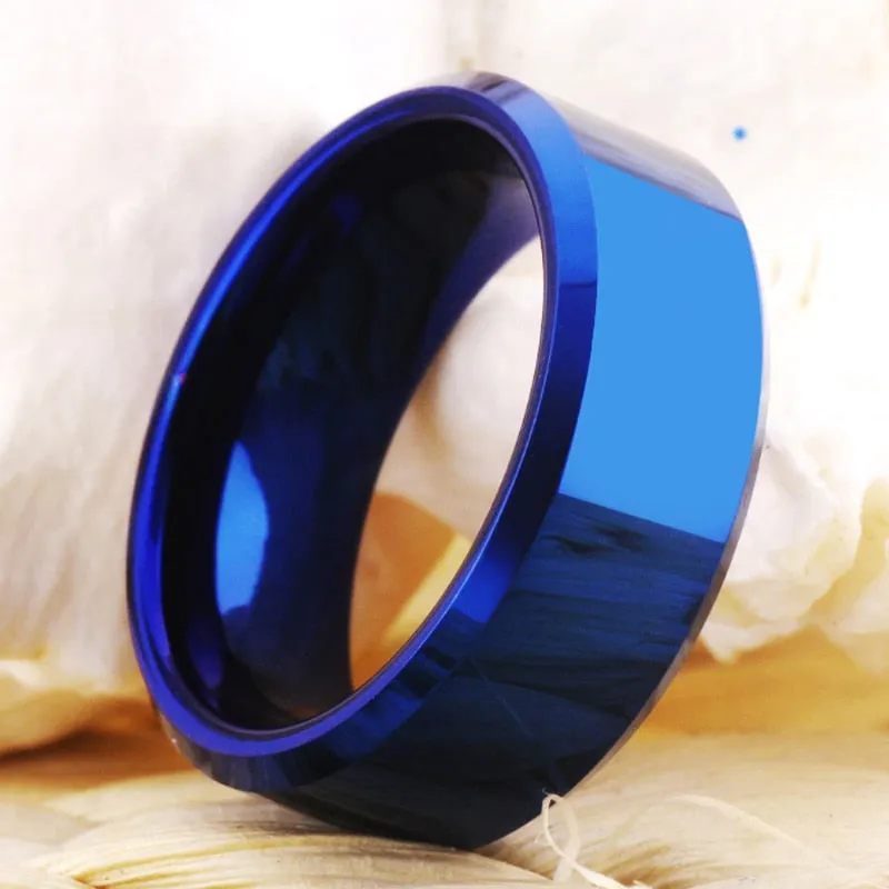 8mm Classic Blue Beveled Tungsten Wedding Ring