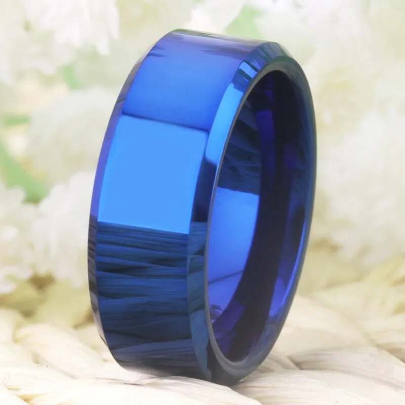 8mm Classic Blue Beveled Tungsten Wedding Ring