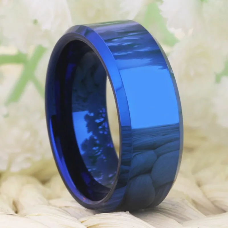 8mm Classic Blue Beveled Tungsten Wedding Ring