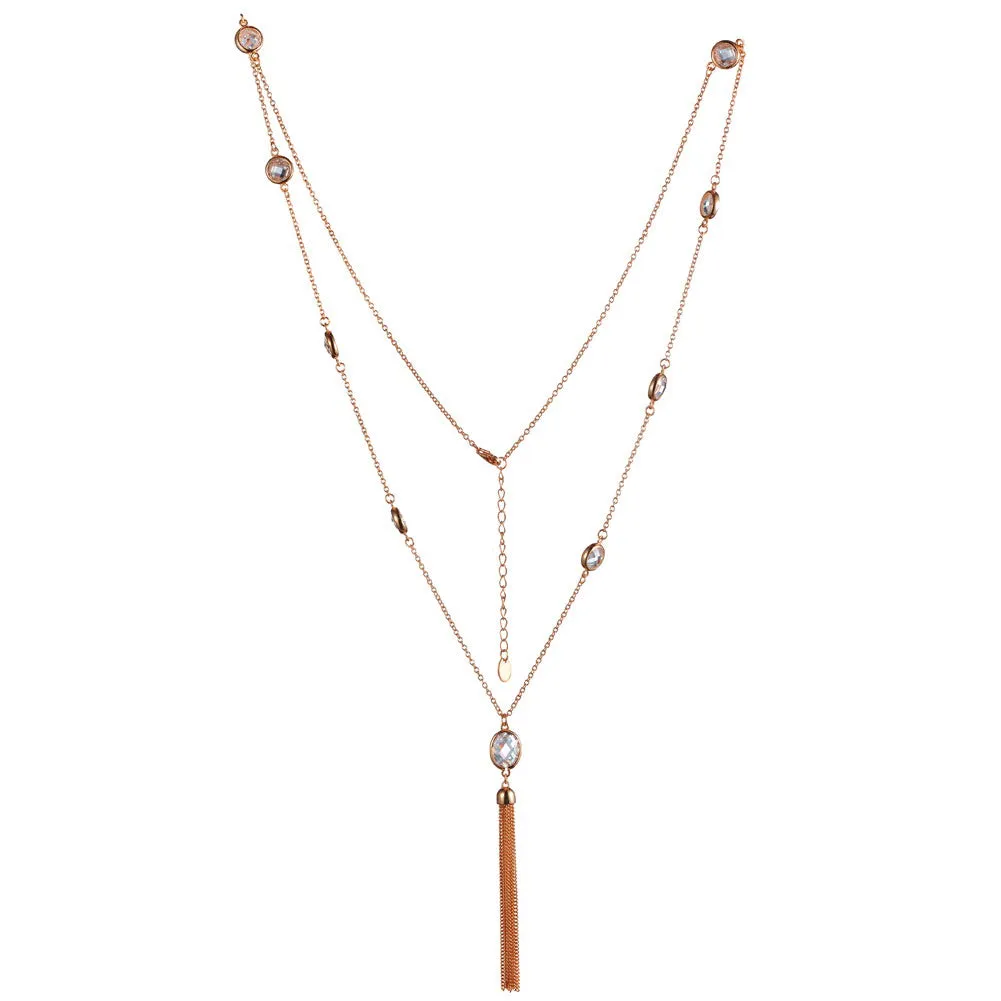 925 Silver CZ Tassel Long Necklace