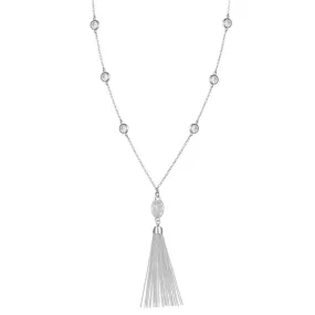 925 Silver CZ Tassel Long Necklace