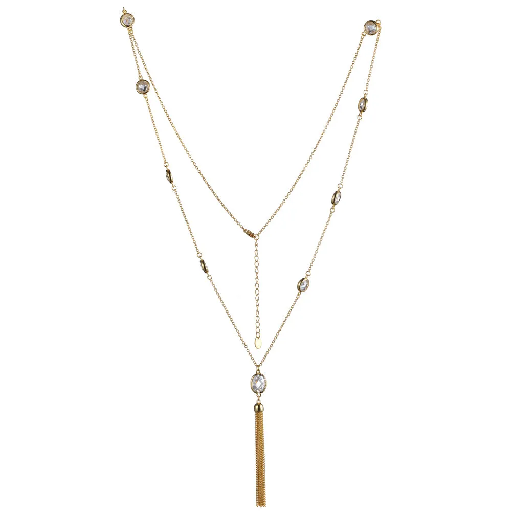 925 Silver CZ Tassel Long Necklace