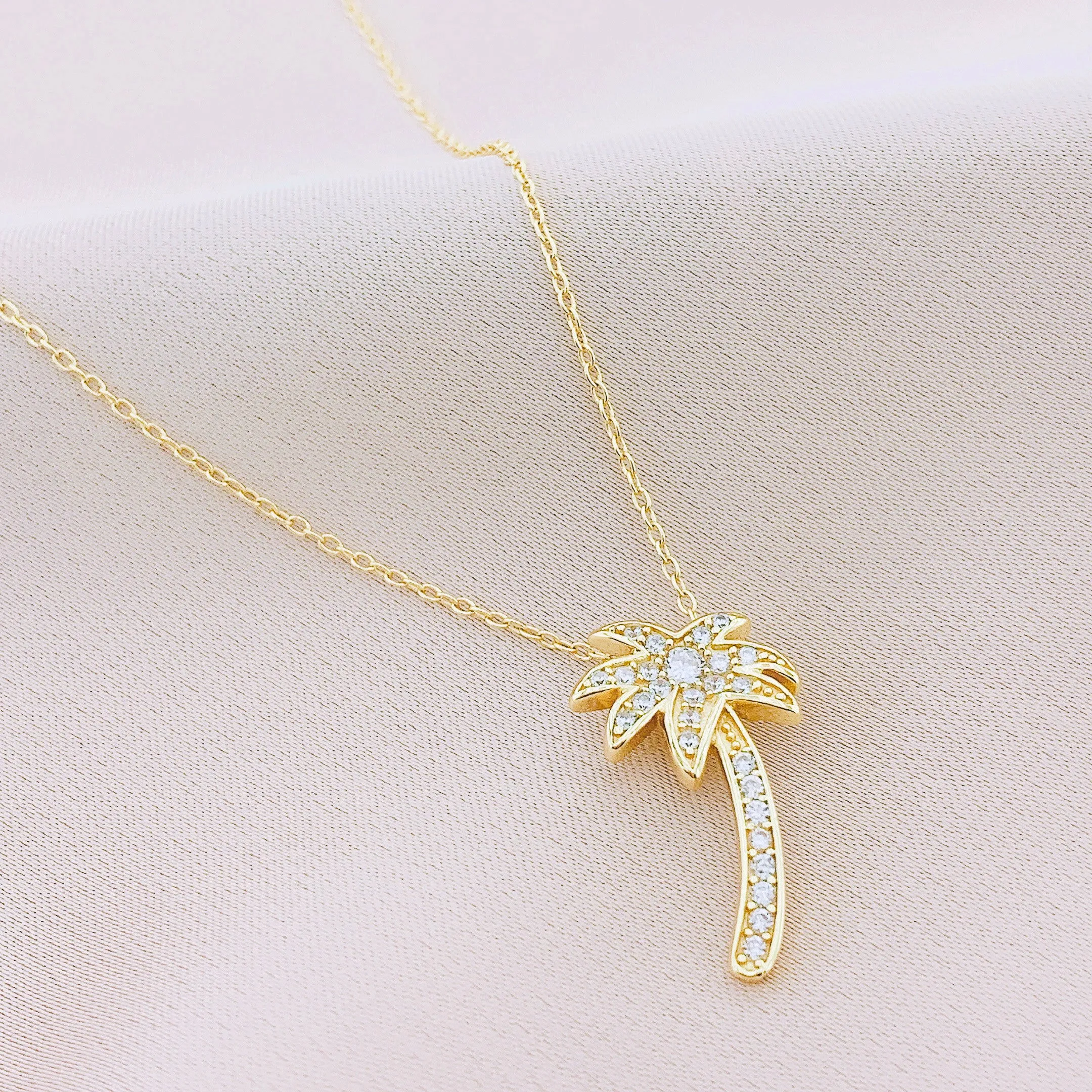 925 Silver Palm Tree CZ Pendant Necklace