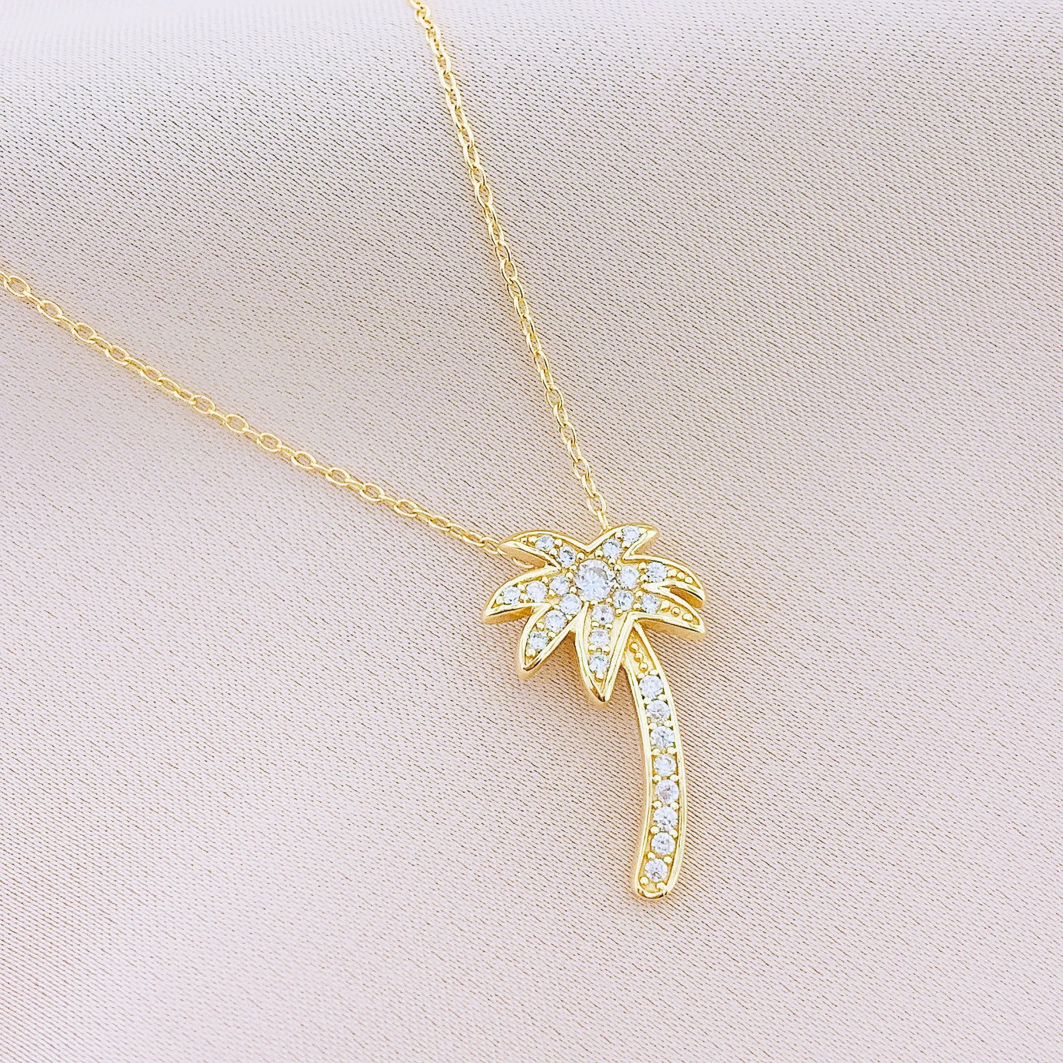 925 Silver Palm Tree CZ Pendant Necklace