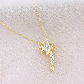 925 Silver Palm Tree CZ Pendant Necklace