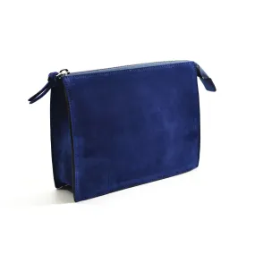 A & Furst - Medium Pouch - Handbag, Pacific Blue Color Suede Leather