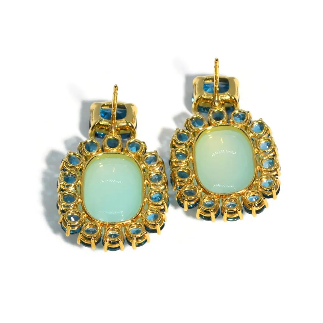 A & Furst - Sole - Drop Earrings with Green Aqua Chalcedony and London Blue Topaz, 18k Yellow Gold