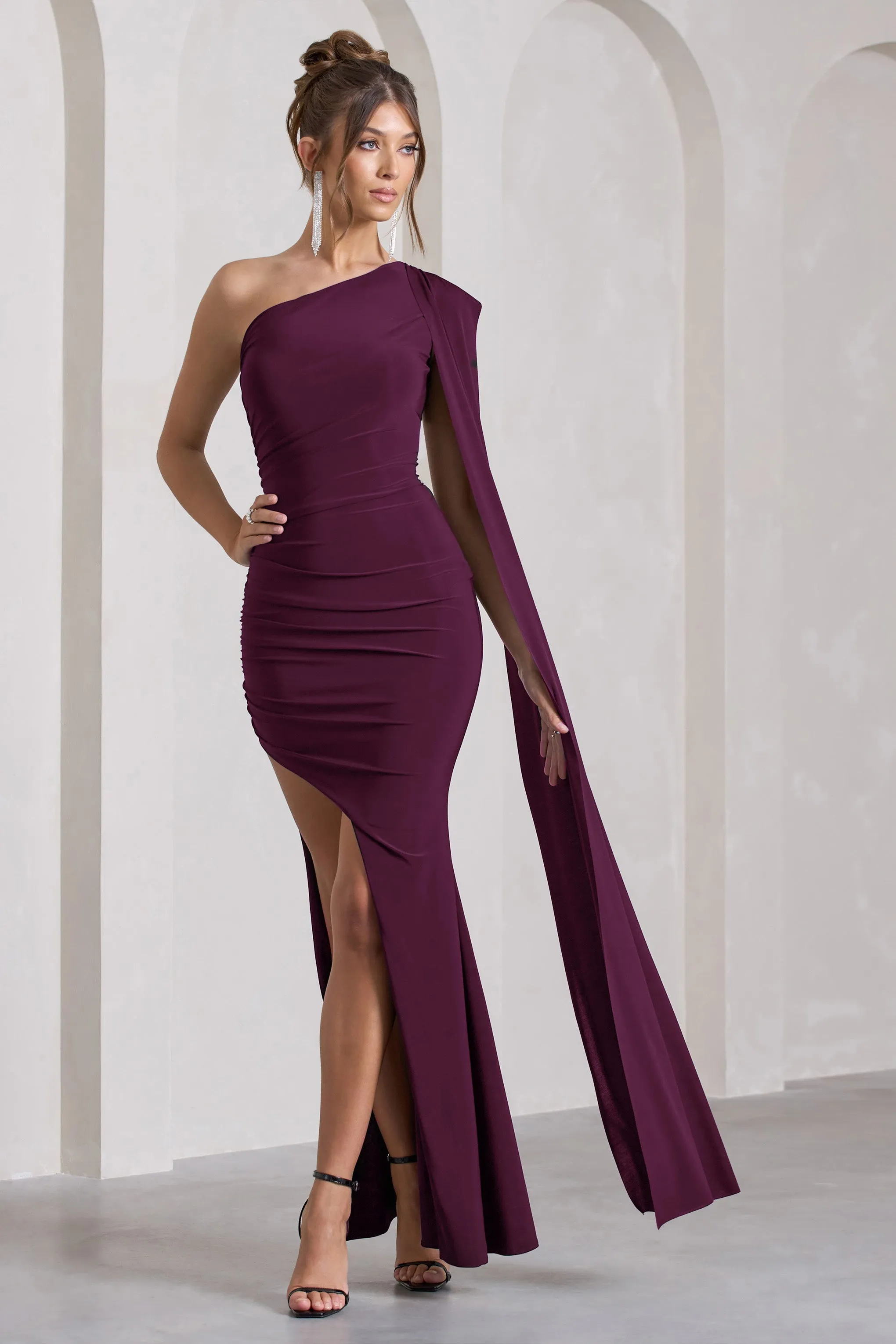 Adelaide | Plum Asymmetric Sleeveless Split Maxi Dress