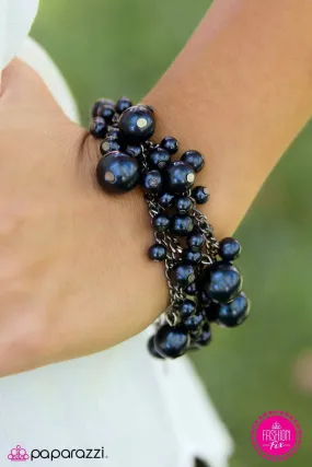 An Evening Escapade Navy Blue Pearl and Gunmetal Bracelet - Paparazzi Accessories