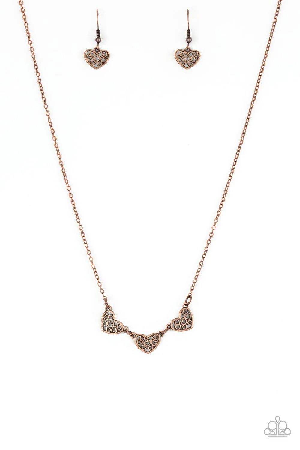 Another Love Story Copper Filigree Heart Necklace - Paparazzi Accessories