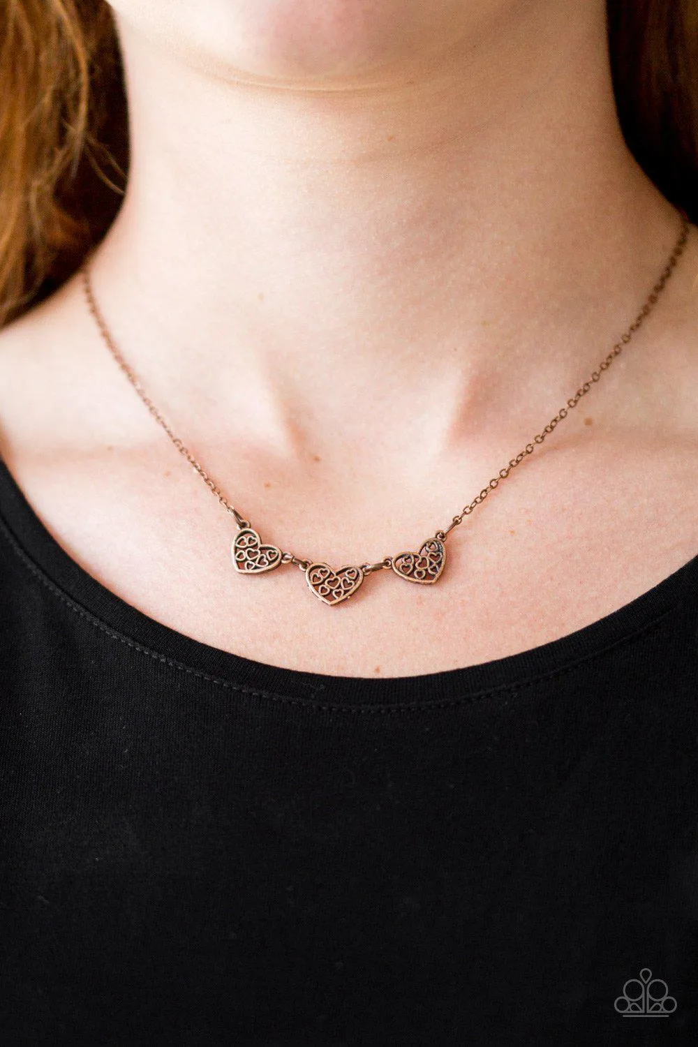 Another Love Story Copper Filigree Heart Necklace - Paparazzi Accessories