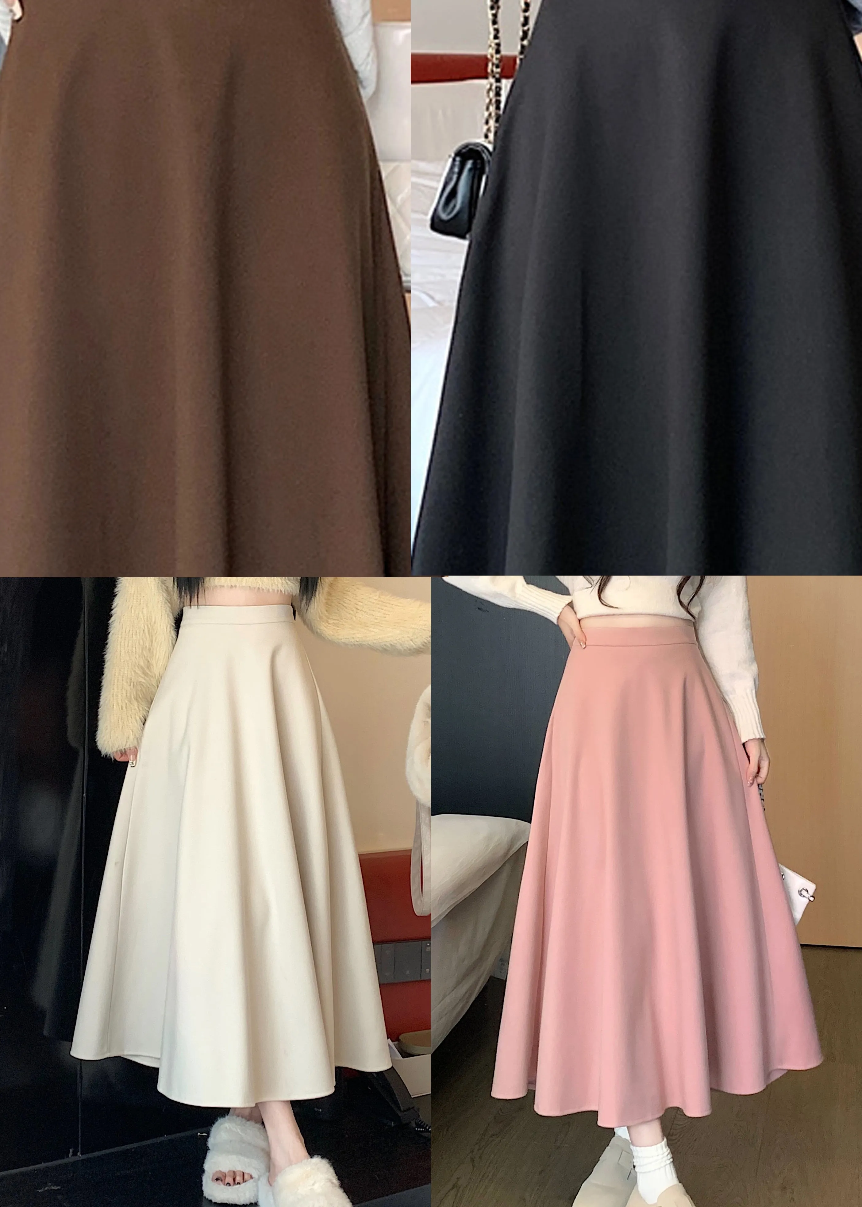 Apricot Loose Versatile Elastic Waist Wrinkled Skirts Spring QQ1013