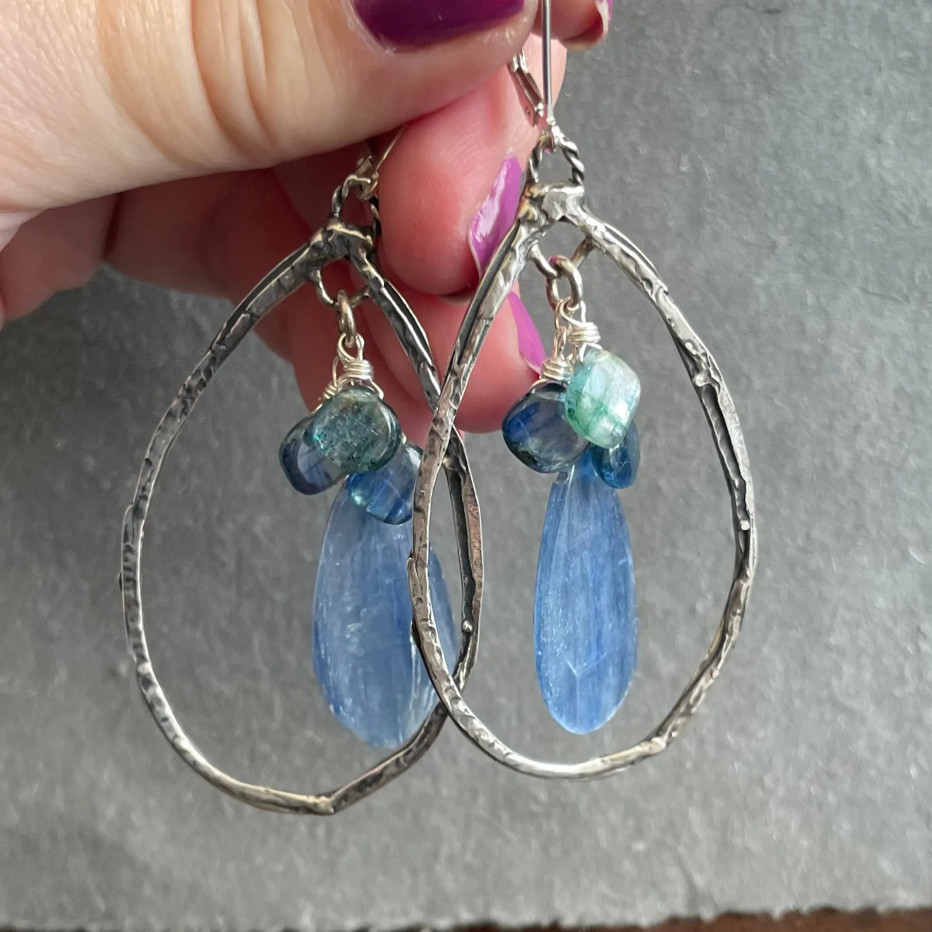 Artisanal Sterling Silver Kyanite Earrings, OOAK