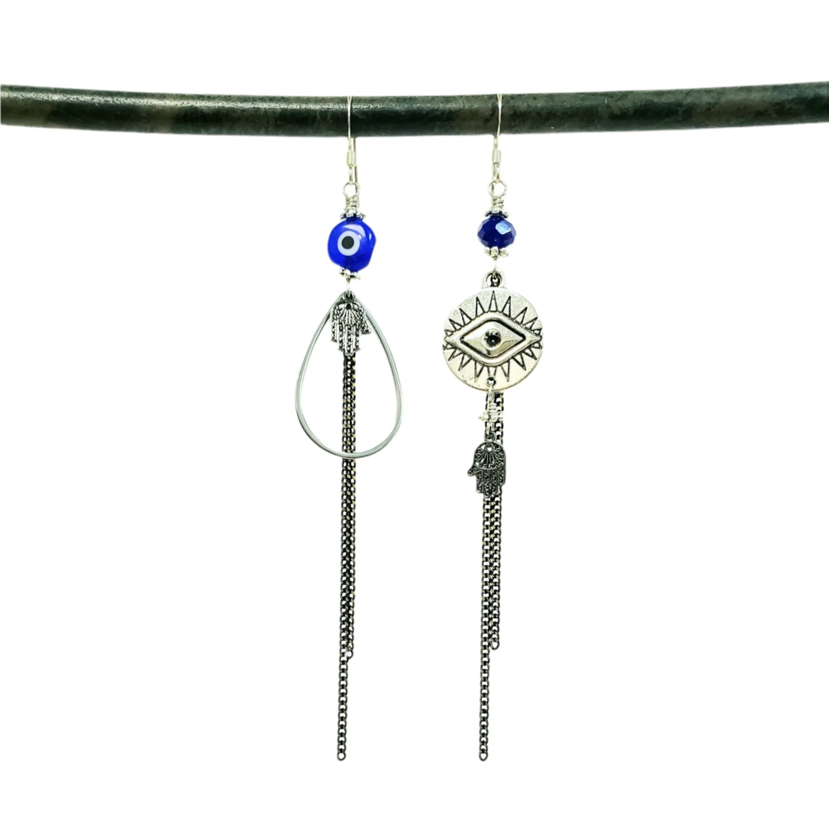 Asymmetric Evil Eye Earrings - Silver