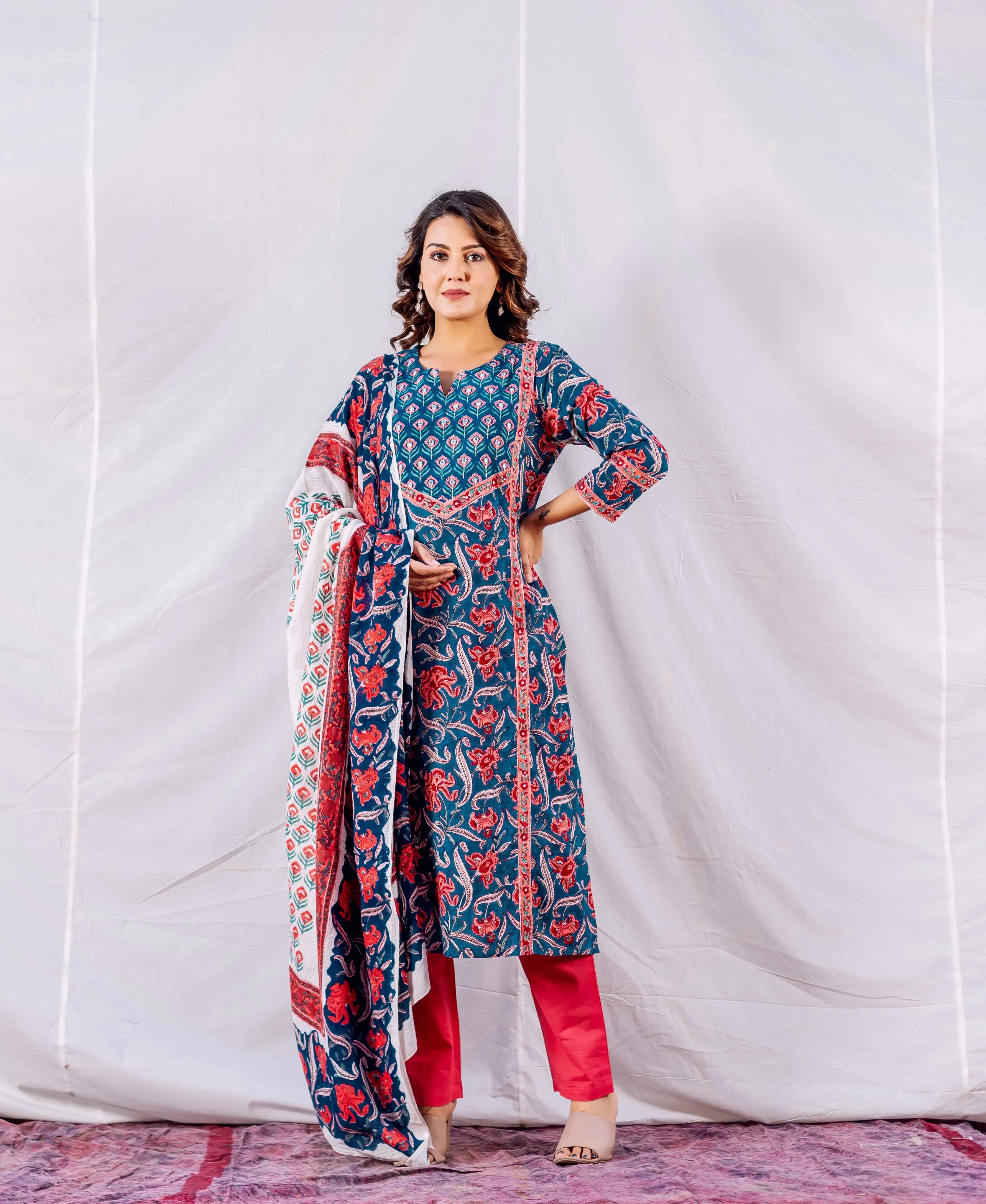 Azure Blossom Block Print Kurta