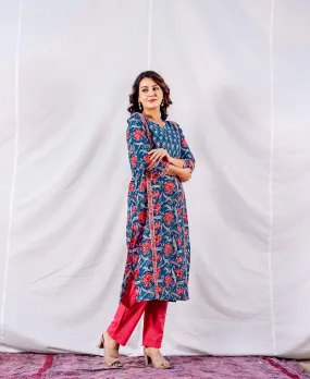 Azure Blossom Block Print Kurta