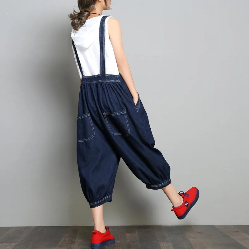 Babakud New Loose Denim Retro Solid Color Jumpsuit