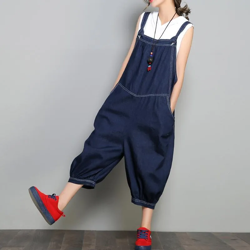 Babakud New Loose Denim Retro Solid Color Jumpsuit