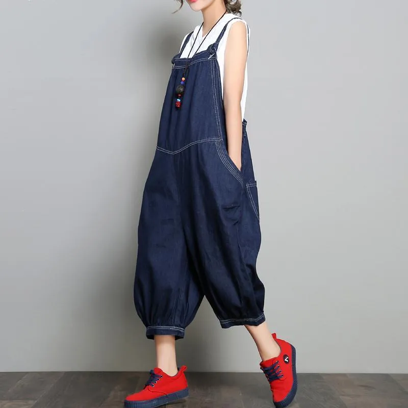 Babakud New Loose Denim Retro Solid Color Jumpsuit