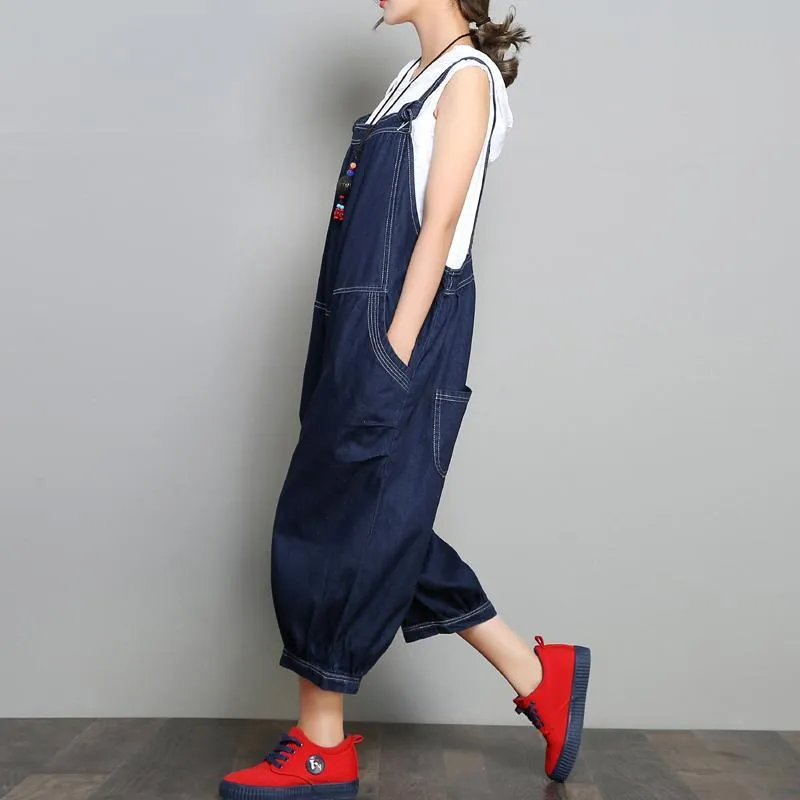 Babakud New Loose Denim Retro Solid Color Jumpsuit