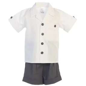 Baby Boys Charcoal White Poly Cotton Shirt Rayon Linen Shorts Set 3-24M