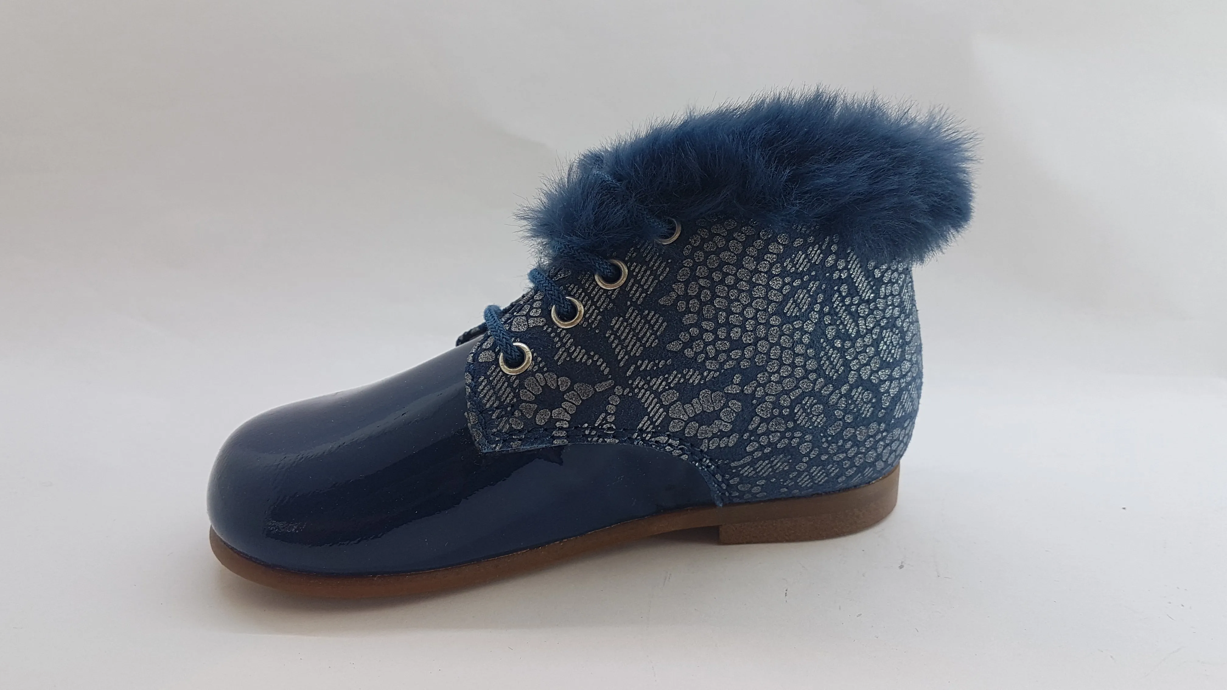 Beberlis Petroleo Blue Patent Fur Baby Bootie