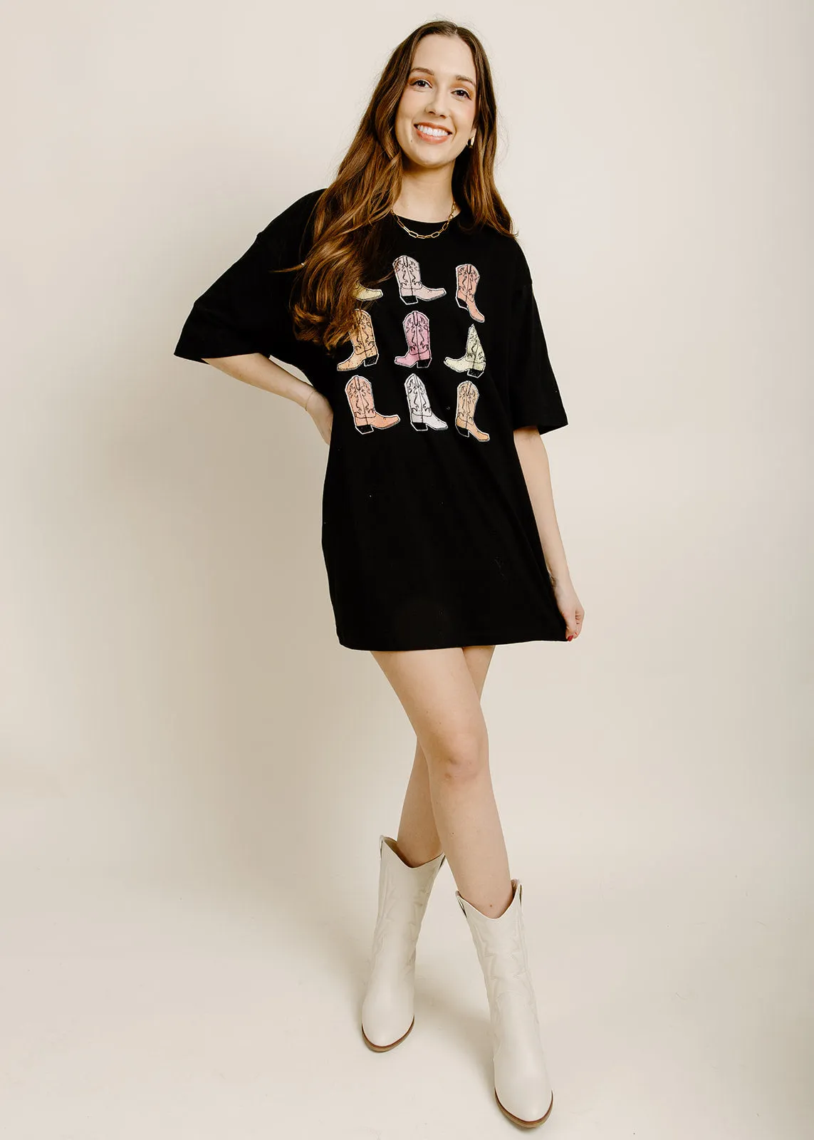 Black Cowboy Boots Oversized Graphic Tee