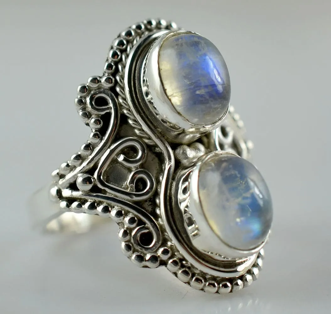 Blue Fire Rainbow Moonstone 925 solid sterling silver hand made designer ring, Nickel Free