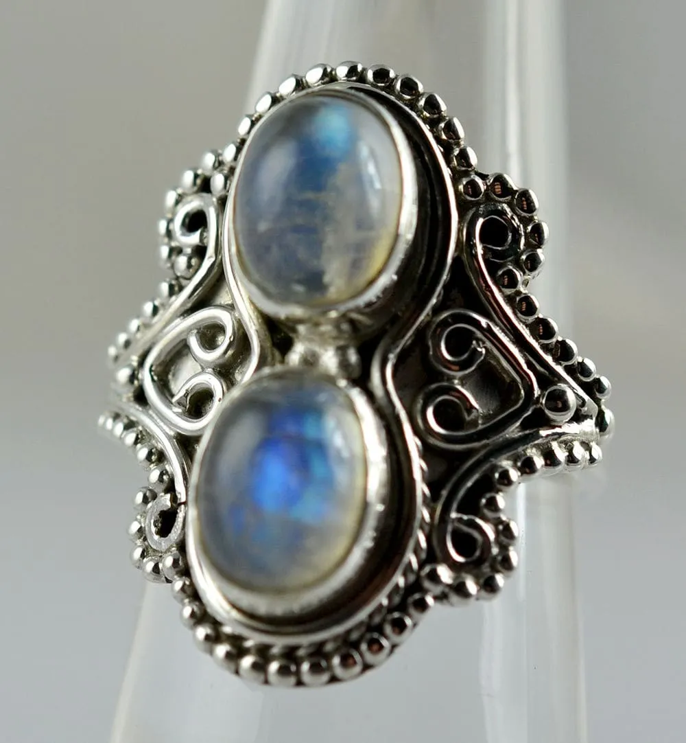 Blue Fire Rainbow Moonstone 925 solid sterling silver hand made designer ring, Nickel Free