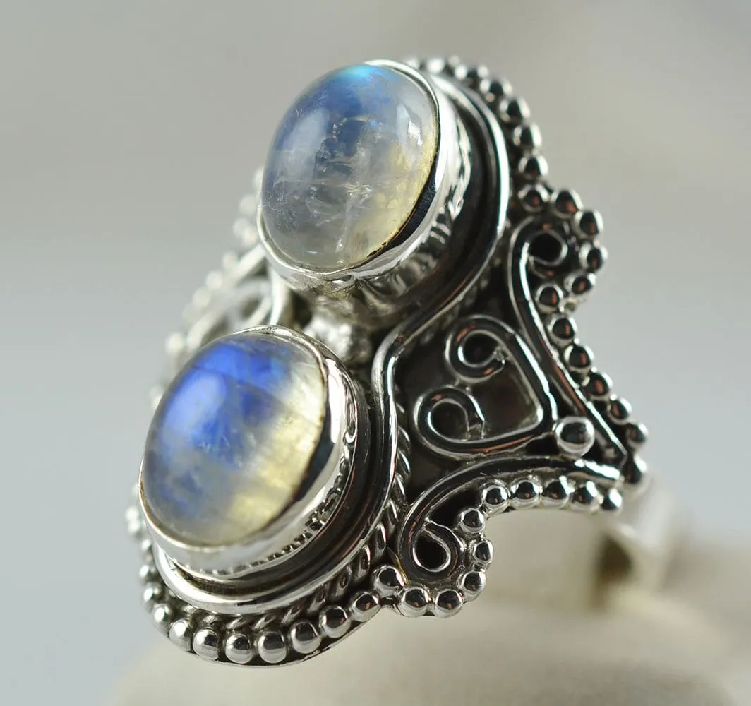 Blue Fire Rainbow Moonstone 925 solid sterling silver hand made designer ring, Nickel Free