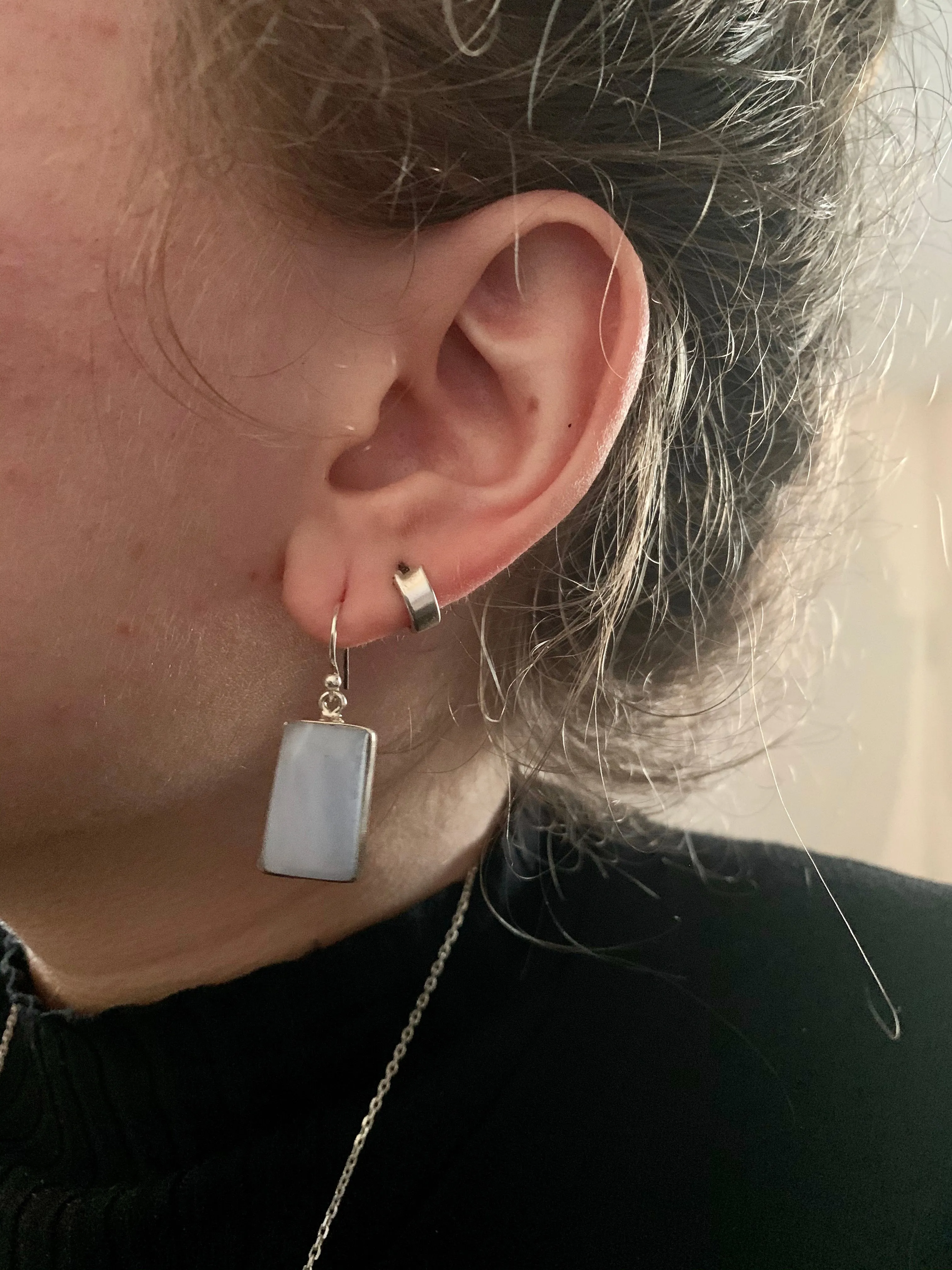 Blue Lace Agate Akoni Earrings - Rectangle