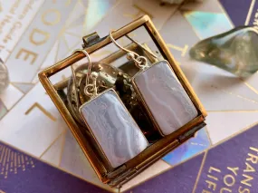 Blue Lace Agate Akoni Earrings - Rectangle