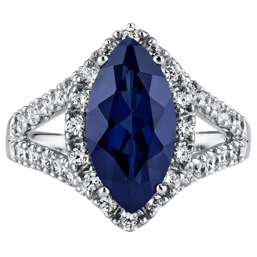 Blue Sapphire Marquise Cut Sterling Silver Ring Size 5