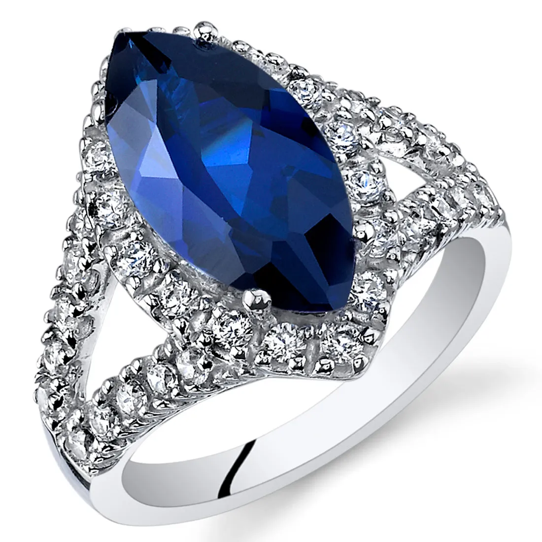 Blue Sapphire Marquise Cut Sterling Silver Ring Size 5