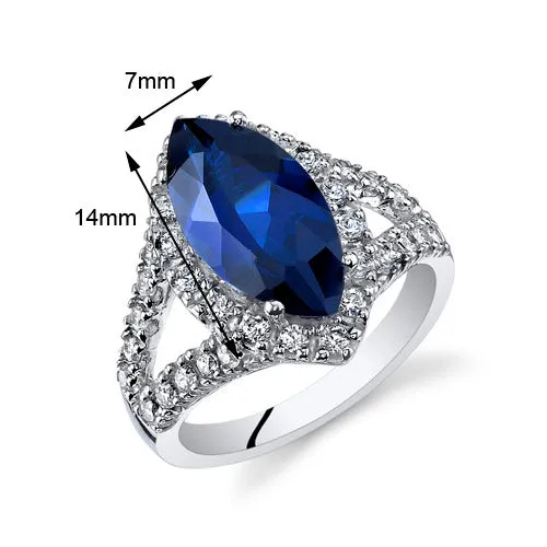 Blue Sapphire Marquise Cut Sterling Silver Ring Size 5