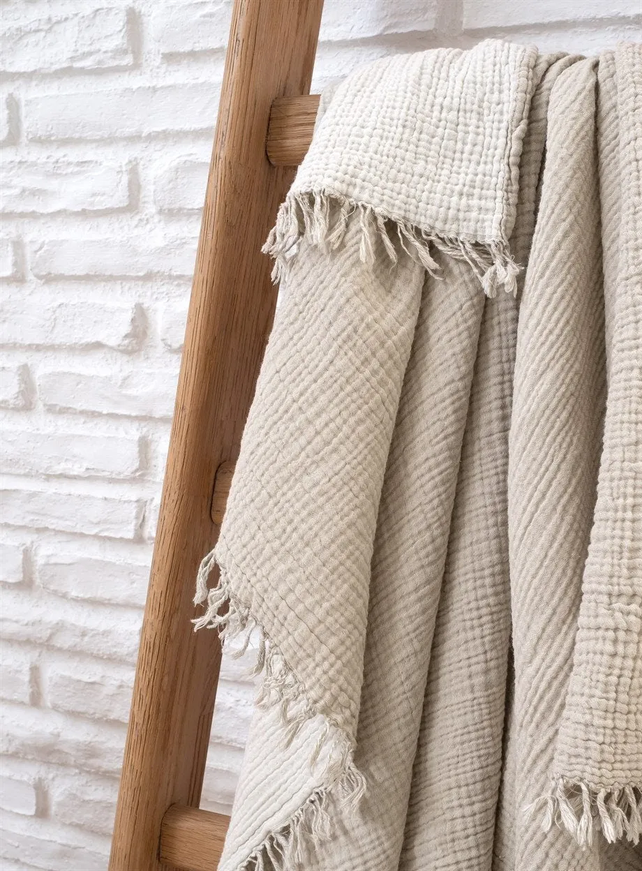 Boho Cotton Throw Blanket 130x170 Beige/Off White