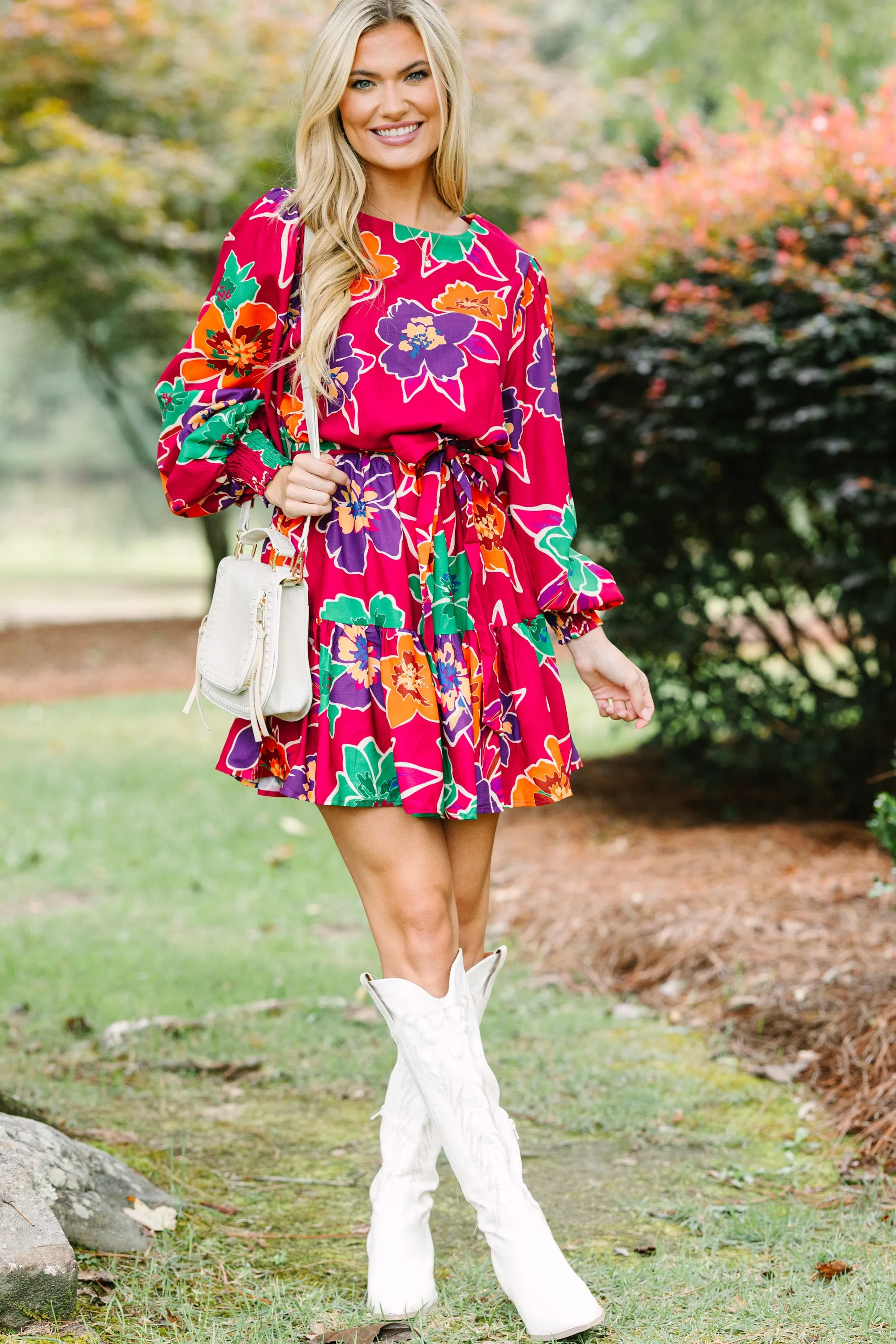 Boldly Be Magenta Pink Floral Dress