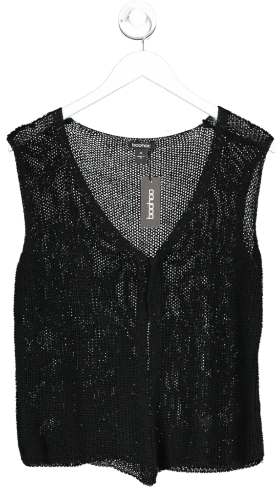 boohoo Black Hook And Eye Loose Knitted Waistcoat UK M