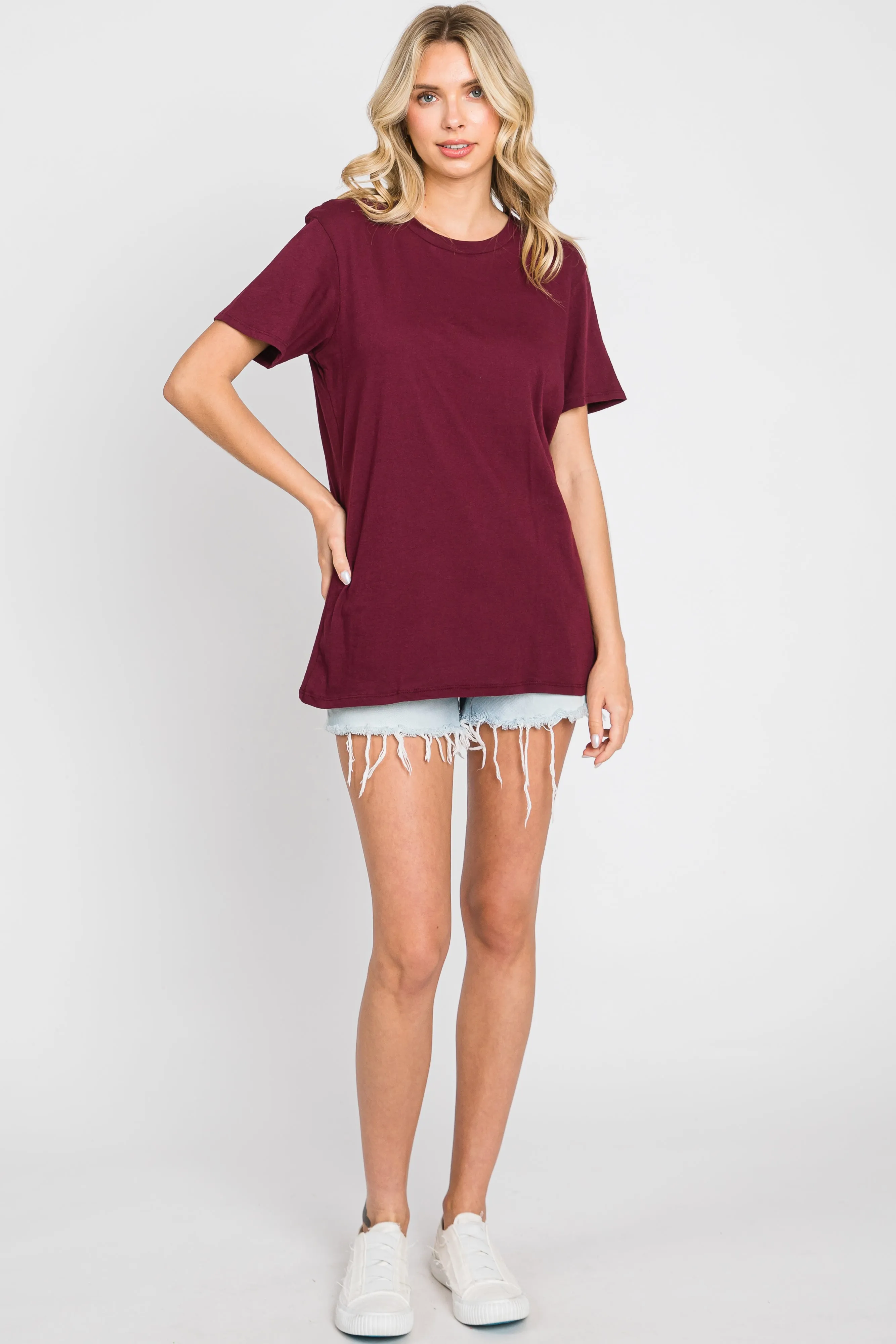 Burgundy Oversized Short Sleeve Top