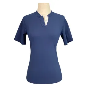 CALLIDAE Short Sleeve Tech Polo in Navy/White Ribbon - Women's Small