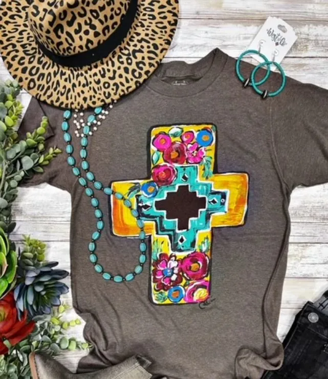 Callies Floral Cross T Shirt